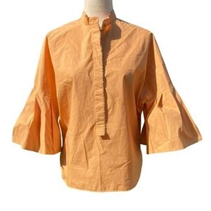 GENNY Poplin Pleated Statement Sleeve Button Down Shirt   EUC